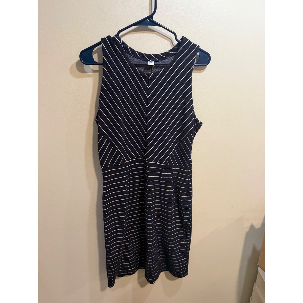 Old‎ Navy Womens Large Navy Blue White Striped Sleeveless V-Neck Shift Dress L